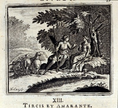 Tircis e Amaranto. Favole di Jean de La Fontaine (1621-95). Illustrazione di François Chauveau (1613-1676). Edizione del 1728 da Francois Chauveau