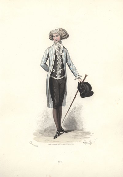 Uomo elegante in cappotto a righe, epoca di Maria Antonietta da Francois Claudius Compte Calix