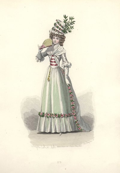 Donna con abito decorato con fiori, era di Maria Antonietta da Francois Claudius Compte Calix