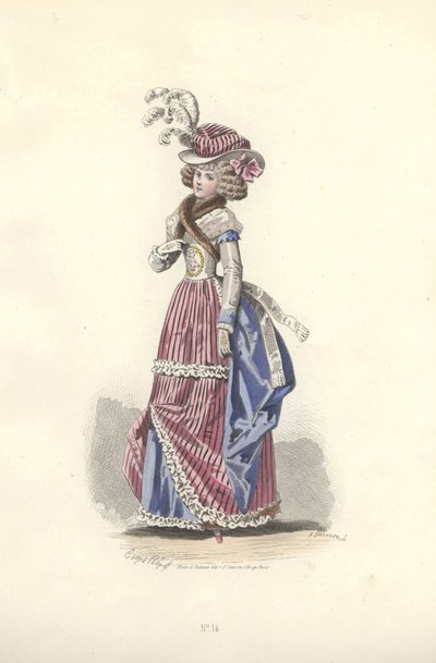 Donna in abito tricolore, epoca di Maria Antonietta da Francois Claudius Compte Calix