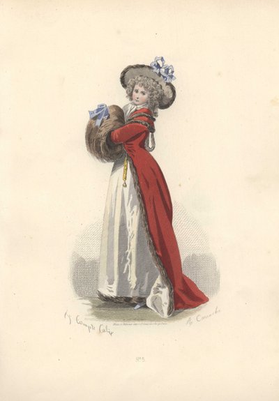 Donna con grande manicotto di pelliccia, epoca di Maria Antonietta da Francois Claudius Compte Calix