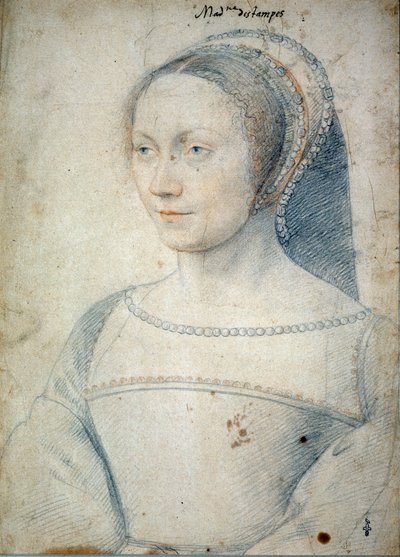 Ritratto di Anna di Pisseleu, moglie di Jean de Brush, Duchessa di Etampes (1508 - 1576). Disegno con pietra nera e sanguigna di Francois Clouet (1515-1572) da François Clouet