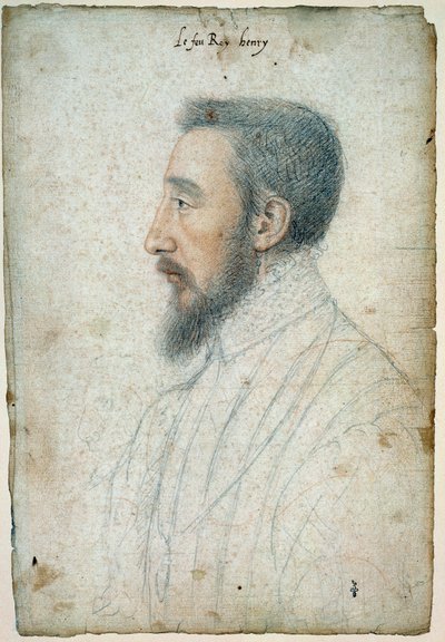 Ritratto di Enrico II, Re di Francia (1519 - 1559), circa 1547. Disegno a sanguigna e pietra nera di Clouet Francois (1515-1572) da François Clouet