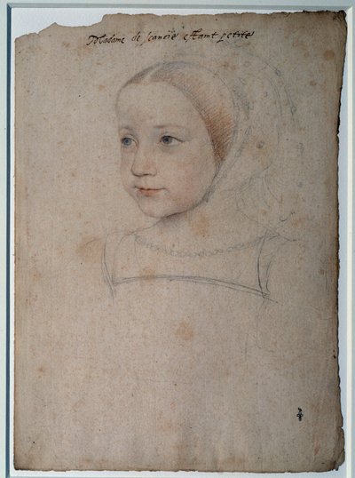 Ritratto di Margherita di Francia (1523-1574) bambina, figlia di Francesco I, Duchessa di Savoia Disegno con pietra nera, sangue arricchito con acquerello di François Clouet (1515-1572) XVI secolo Chantilly, Museo Condé da François Clouet