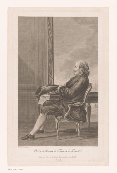 Ritratto di Benjamin Franklin seduto di profilo su una sedia da Francois Denis Nee