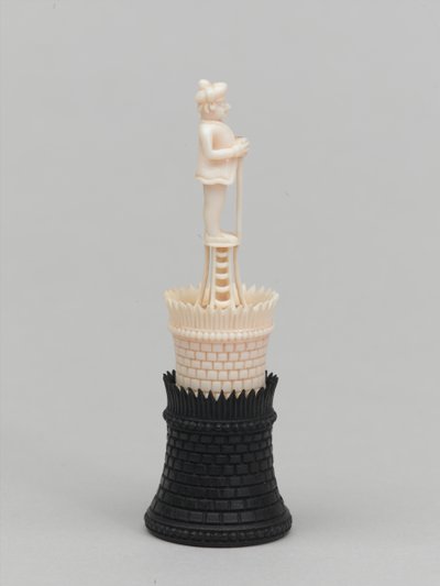 Torre nera, pezzo degli scacchi, India, circa 1820 da Francois Dubois