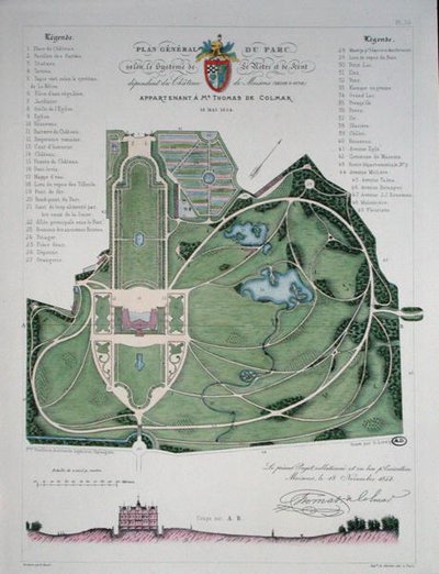 Piano generale del giardino del Chateau de Maisons appartenente a Thomas de Colmar, inciso da G. Lorsignol da Francois Duvillers