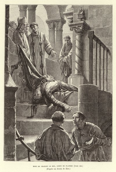 Morte di Carlo il Buono, Conte delle Fiandre, Bruges da Francois Edouard (after) Zier