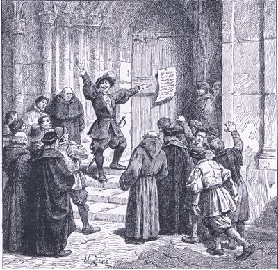 Robert Aske affigge la sua proclamazione alla porta della cattedrale di York, da Cassells History of the British People pubblicato dalla Waverley Book Company, c.1950 da Francois Edouard Zier