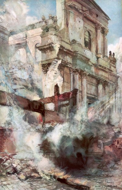 La cattedrale di Arras in fiamme, Francia, 6 luglio 1915 da Francois Flameng
