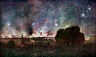 Arras in fiamme di notte, Francia, 5-6 luglio 1915, 1926 da Francois Flameng