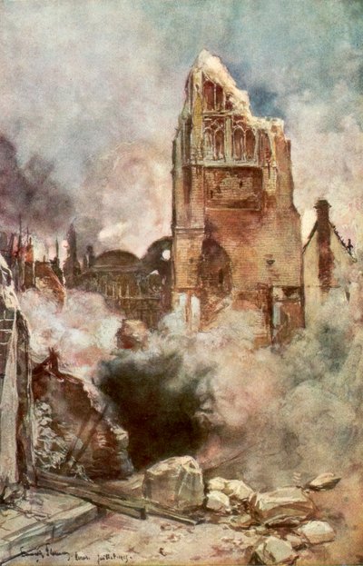 Bombardamento del campanile, Arras, Francia, luglio 1915 da Francois Flameng