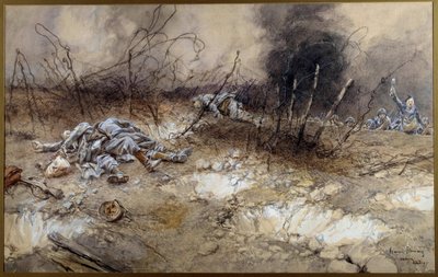 Prima Guerra Mondiale: scena della battaglia di La Craonne il 5/04/1917 da Francois Flameng