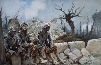 Truppe francesi riposano tra le rovine di una chiesa a Dompierre da Francois Flameng
