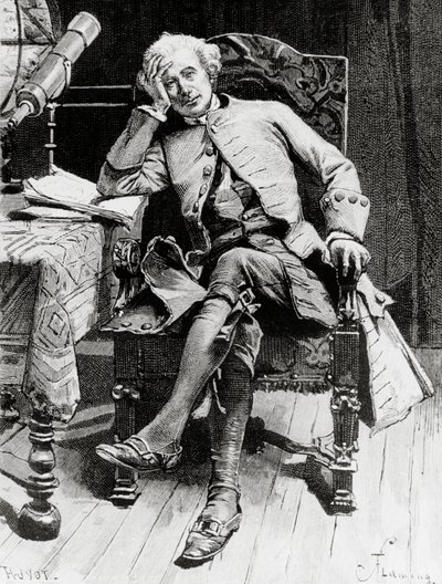 Ritratto di Guy Mannering, personaggio principale di Guy Mannering o Astrologo, romanzo di Walter Scott, incisione dopo disegno di Francois Flameng, edizione parigina da Francois Flameng