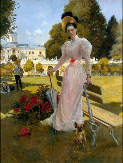 Ritratto della principessa Zinaida Yusupova con due figli ad Arkhangelskoye da Francois Flameng