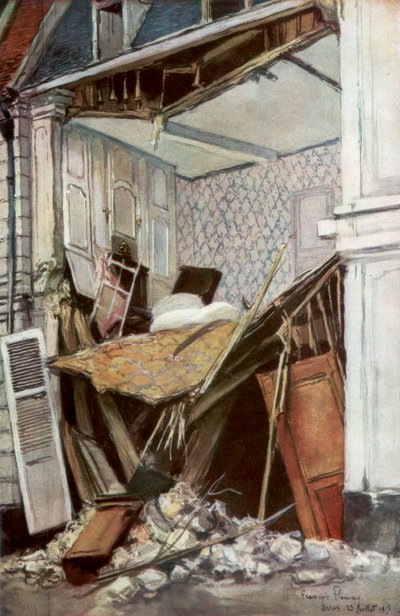 La facciata di una casa, Arras, Francia, 23 luglio 1915, 1926 da Francois Flameng