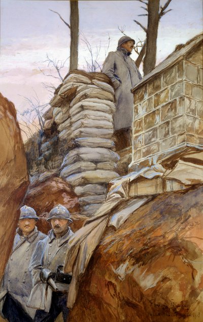 Il punto di osservazione di Mont Renault (aprile 1918). Dipinto di François Flameng (1856-1923) da Francois Flameng