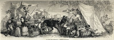 La vendita di angurie, disegno di Ferogio, per illustrare Napoli e i napoletani, nel 1861, di Marc Monnier (1829-1885). Incisione in 