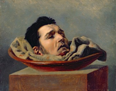 Testa ghigliottinata di un parricida giustiziato a Puy nel 1825 da Francois Gabriel de Becdelievre