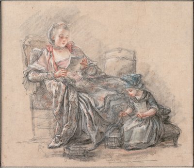Donna che legge e una ragazza che gioca Marchesa di Pompadour con sua figlia Alexandrine, ca. 1748 da Francois Guérin