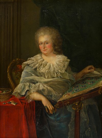 Ritratto della Viscontessa Torrington seduta al suo ricamo da Francois Hubert (follower of) Drouais