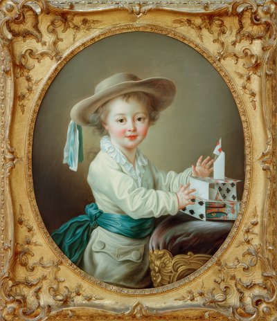 Bambino che costruisce una casa di carte da Francois Hubert Drouais