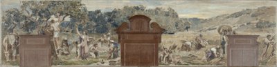 Bozzetto per la sala del villaggio di Pantin: La raccolta. La mietitura, 1886 da Francois Lafon