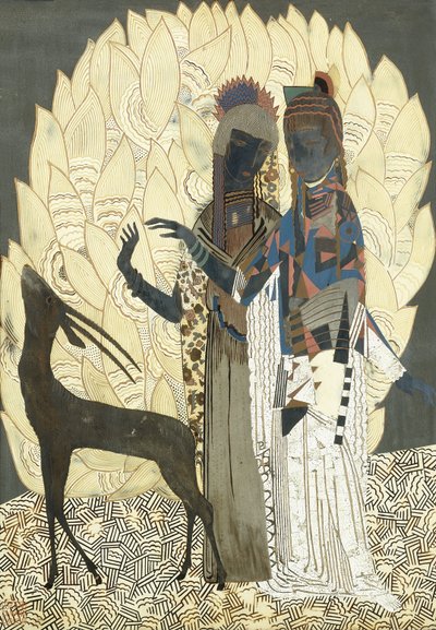 Due Donne Stilizzate con un Antilope tra le Foliage da Francois Louis (after) Schmied
