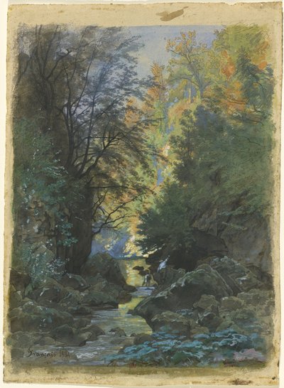 Un ruscello attraverso una foresta densa da Francois Louis Francais