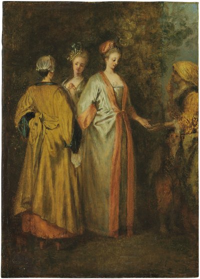 La cartomante (olio su tavola) da Francois Louis Joseph (attr. to) Watteau