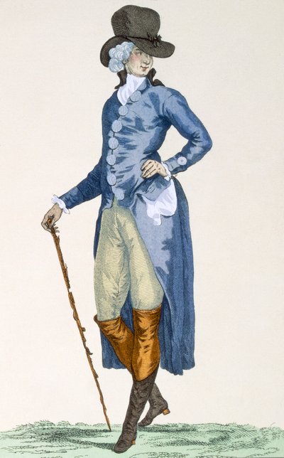Maestro della Casa Reale in un elaborato cappotto blu, inciso da Le Beau, tavola n.256 da 