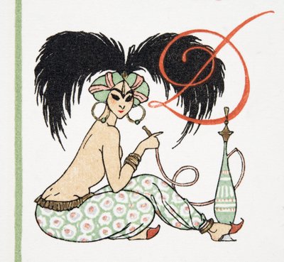 Ragazza araba con pipa da narghilè, da Personaggi di Commedia, pub. 1922 da Francois Louis Schmied