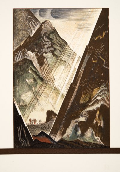 Prometeo inchiodato alla roccia da Efesto, Kratos e Bia, da Prométhée Enchaîné di Eschilo, pub. 1941 da Francois Louis Schmied