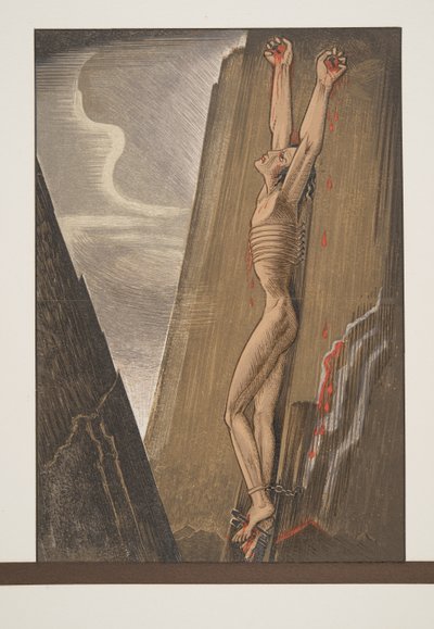 Prometeo inchiodato alla roccia, da Prométhée Enchaîné di Eschilo, pub. 1941 da Francois Louis Schmied