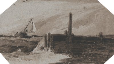 Avvicinamento al porto in un mare tempestoso da Francois Louis Thomas Francia