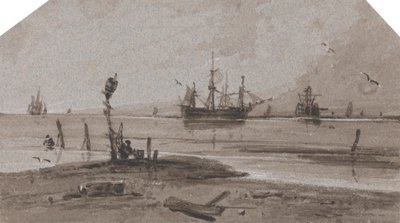 Navi ancorate al largo in un mare calmo da Francois Louis Thomas Francia
