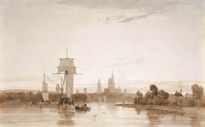 Vista dalla Senna verso la cattedrale di Rouen e la città. Mattina da Francois Louis Thomas Francia