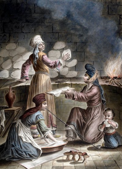 Donne turche che cuociono il pane da Francois Marie Rosset