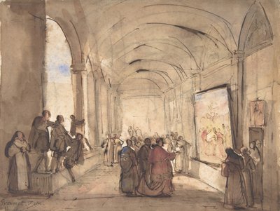 Un cardinale esamina un dipinto in un chiostro da Francois Marius Granet