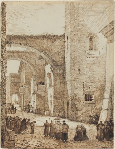 Un Prete in Processione per una Strada Medievale a Viterbo da Francois Marius Granet