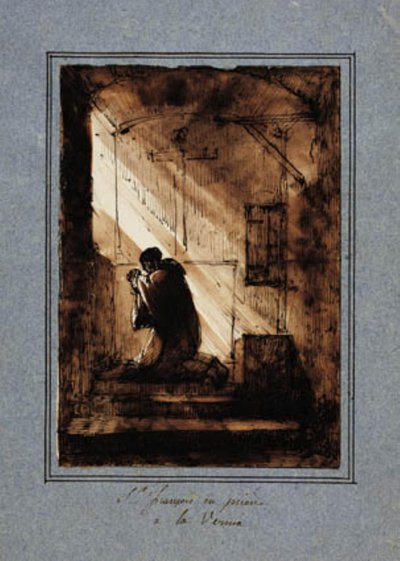 San Francesco, inginocchiato in preghiera nella sua cella da Francois Marius Granet
