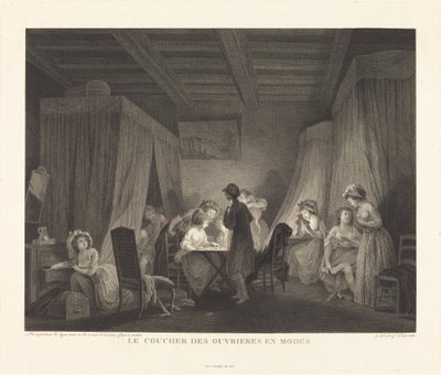 Le coucher des ouvrières en modes da Francois Nicolas Barthelemy Dequevauviller after Nicolas Lavreince