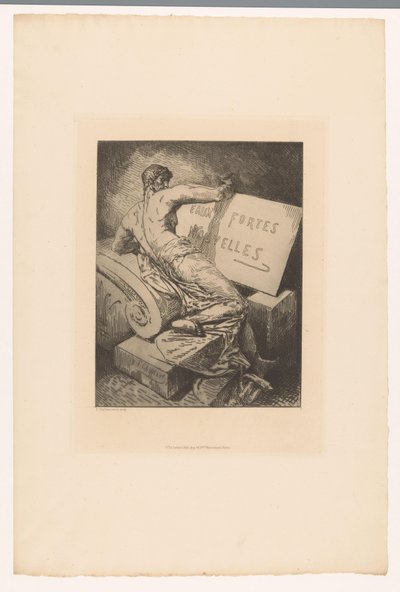 Frontespizio con uomo su monumento di pietra da Francois Nicolas Chifflart
