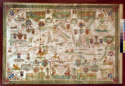 Carta geografica del Mar Mediterraneo che mostra le coste dell