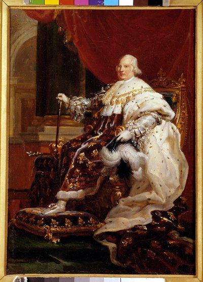 Ritratto a figura intera di Luigi XVIII (1755-1824) in abiti di incoronazione da Baron François Pascal Simon Gérard