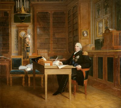 Ritratto di Luigi XVIII (1755-1824) che medita sulla Carta seduto nel suo ufficio alle Tuileries da Baron François Pascal Simon Gérard