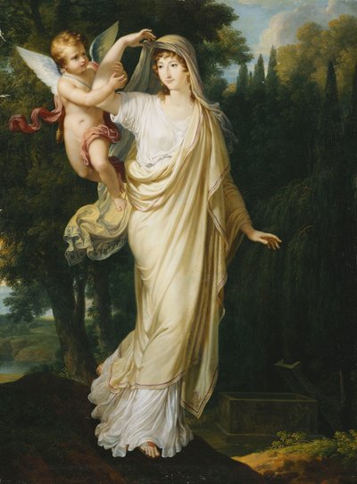 Ritratto postumo della Marchesa Fanny Grimaldi, nata Baronne von Burkenwald, Principessa di Santa Cruce, Marchesa di Monaco e di Genova, in procinto di unirsi al suo primo marito, il Marchese Giovanni Battista Grimaldi, sulla sua tomba, 1804 da Francois Xavier Fabre