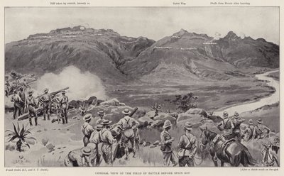 Vista generale del campo di battaglia prima di Spion Kop (litografia) da Frank (after) Dadd