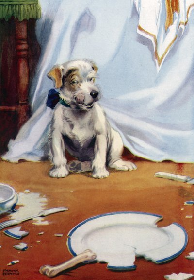Cane con piatto rotto da Frank Adams